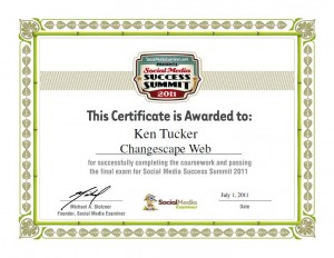 Social Media Success Summit 2011 Certificate