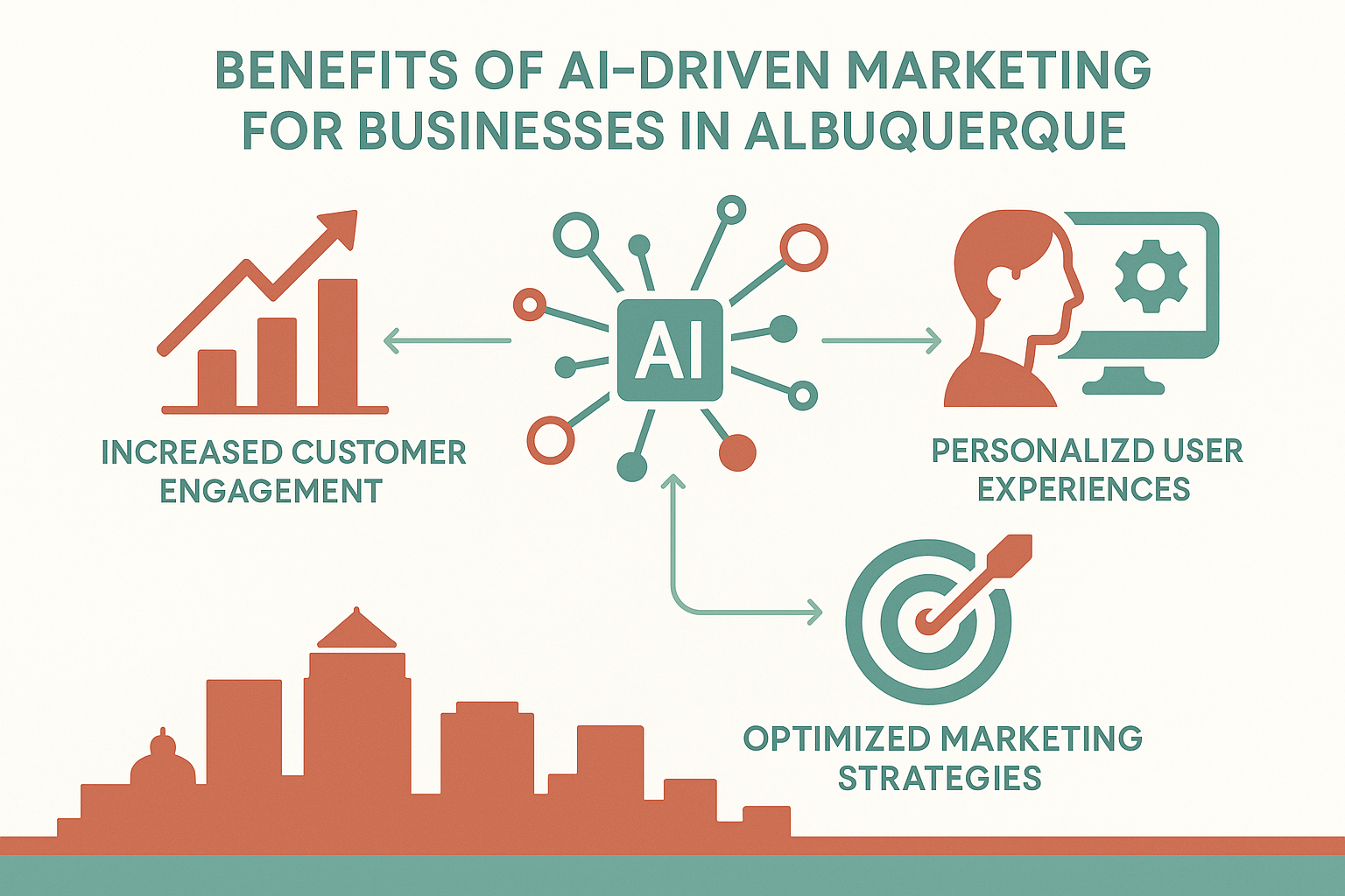 ai marketing albequerque_IMAGE 2 Infographic showing benefits of AI-driven marketing for Albuquerque businesses, including engagement, personalized experiences, and optimized strategies