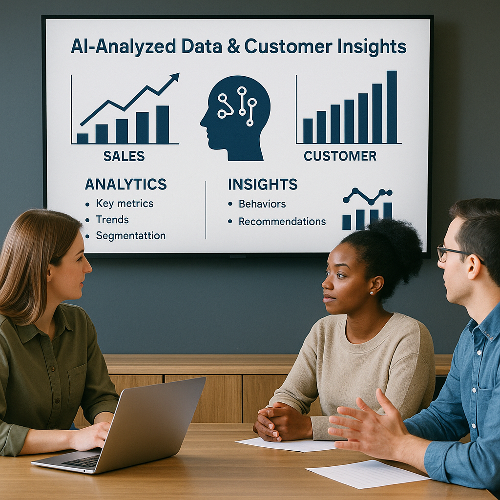Marketing team reviewing AI-generated customer data and adjusting campaign strategy in real time