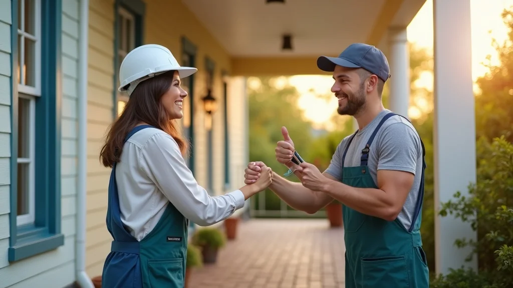 Satisfied painting customer shakes hands with painter—review and conversion optimization