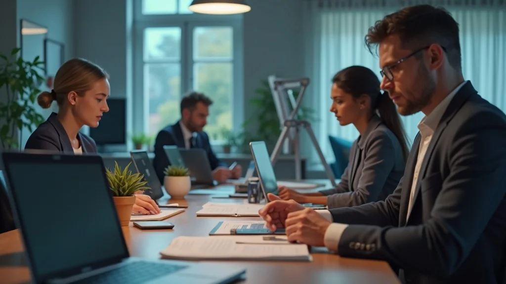 Productive small office with staff engaged in work while AI voice agent device manages calls, highlighting AI voice agents reducing workplace interruptions.