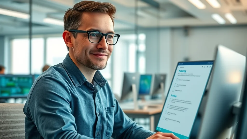 IT manager onboarding AI chatbot for small business—consulting digital checklist with colleagues.
