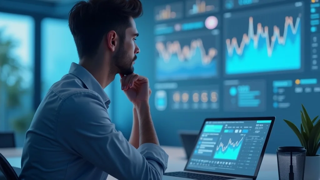 Local SEO and AEO in St. Louis: Business owner reviewing digital marketing analytics on multiple devices in a bright St. Louis office.