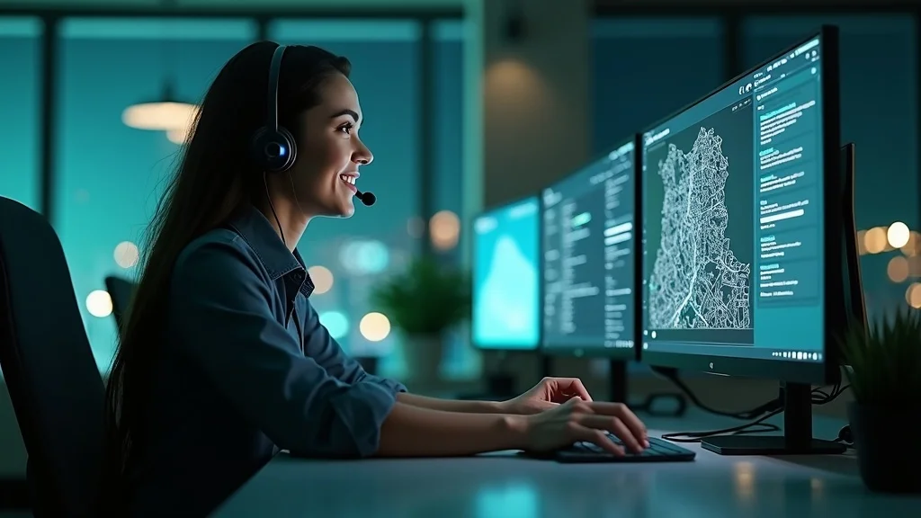 Speed-to-lead for Local SEO and AEO in St. Louis: Friendly customer service agent using AI voice tools in a tech-enabled St. Louis office.