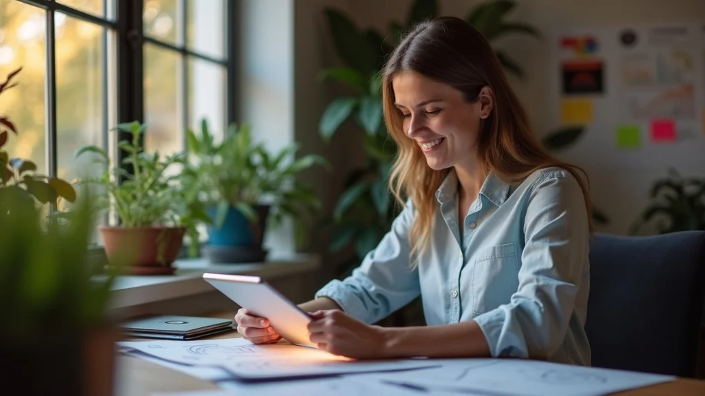 Professional digital marketing consultant reviewing technical SEO audit checklist on a tablet in bright workspace