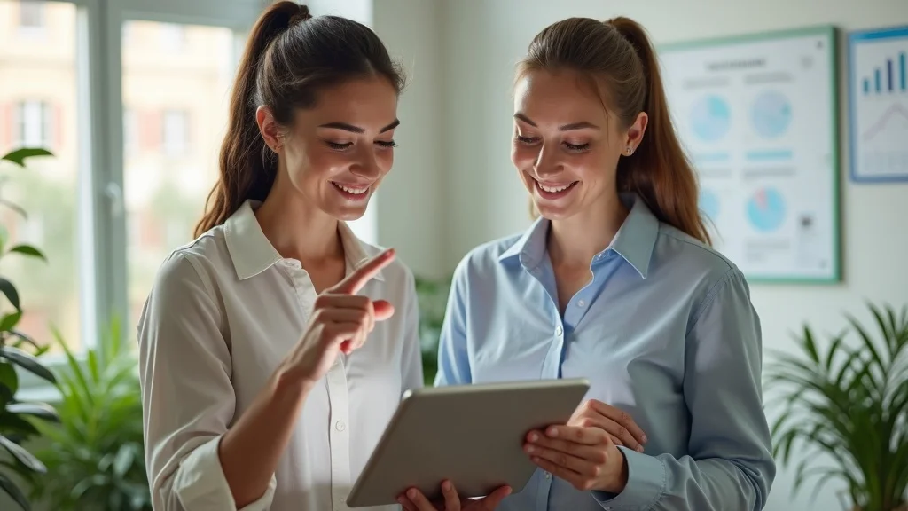 Marketing consultant and cleaning business owner reviewing a content marketing checklist together