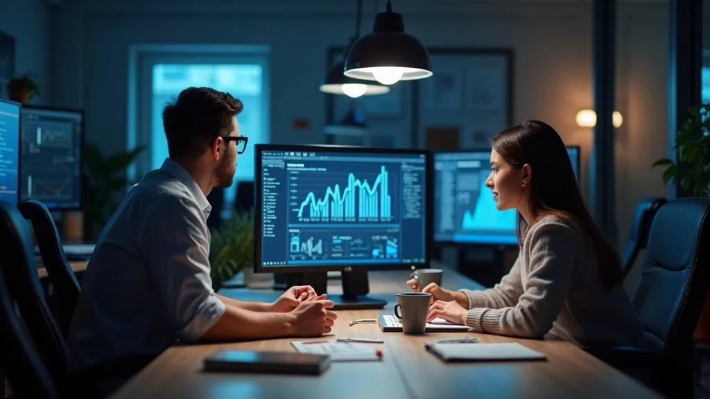 Digital marketing team strategizing omnichannel content for local SEO St Charles using analytics dashboards in a modern office setting.