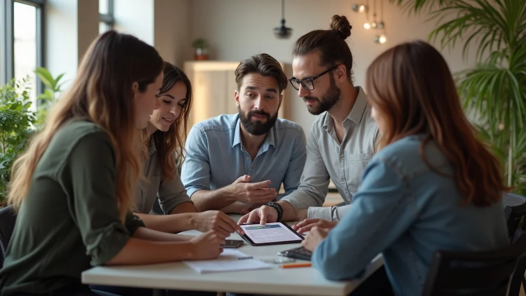 Contractor team collaborating over an SEO technical audit checklist using a digital tablet to identify technical issues and prioritize site audit improvements