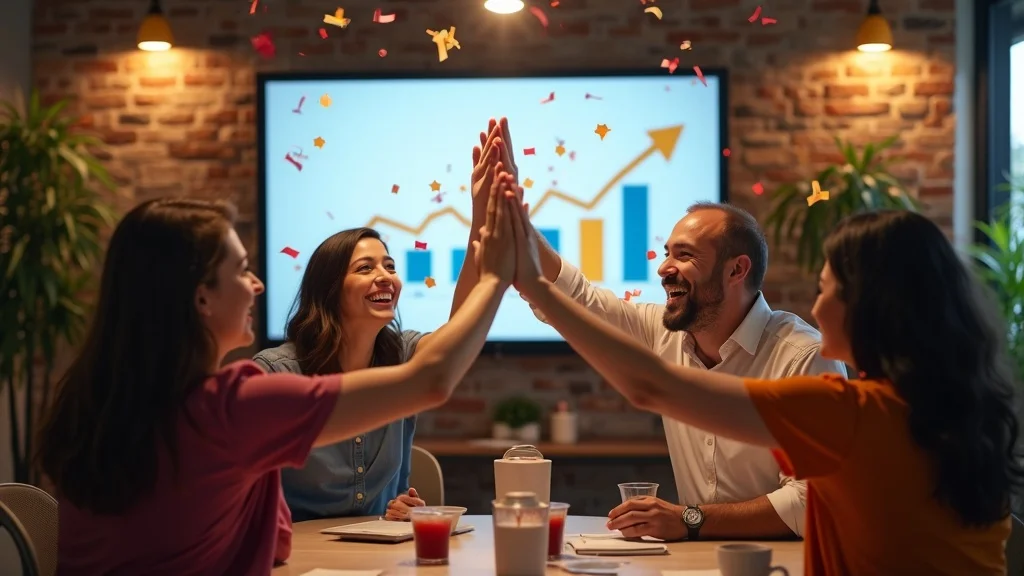 Thriving St Charles local business team celebrating local SEO St Charles lead growth in a vibrant, modern office.