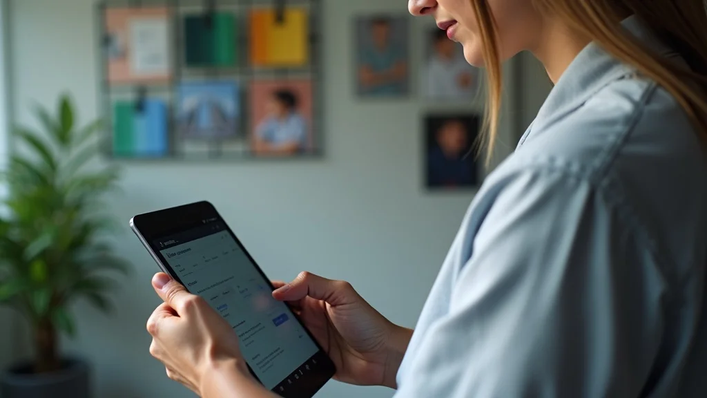 Business owner reviewing Google Business Profile services for a painting company, focused on local SEO optimization using a digital tablet