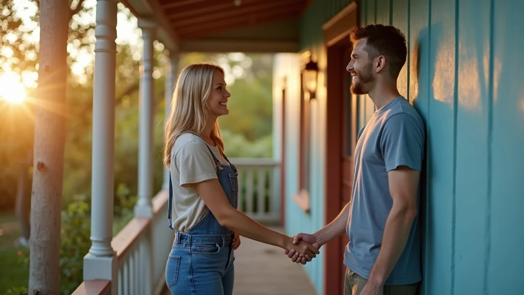 Professional painter shaking hands with a happy client on a freshly painted porch, showcasing the power of Google Business Profile Optimization for painters