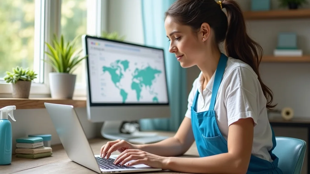 Cleaning professional optimizing Google Business Profile for local SEO – content marketing for cleaning businesses