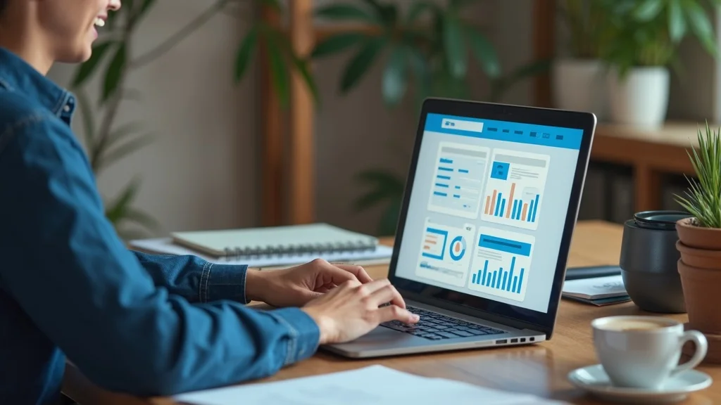 Service contractor managing local SEO and AI chatbot dashboards on laptop for omnichannel growth