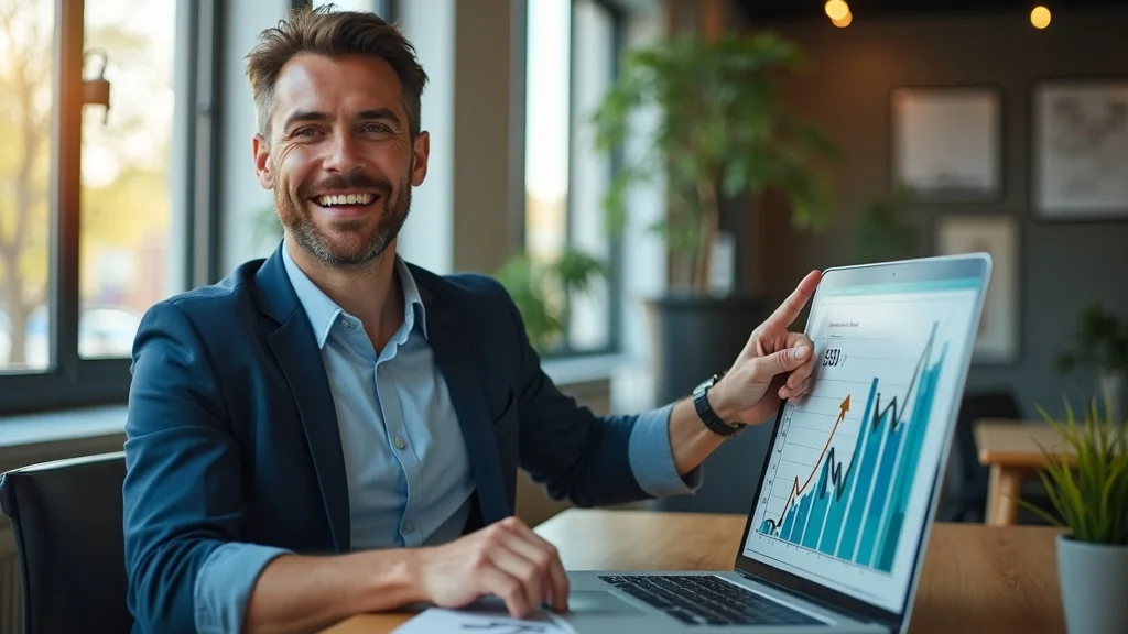 Digital lead nurturing ROI charts reviewed by small business owner in St Louis office