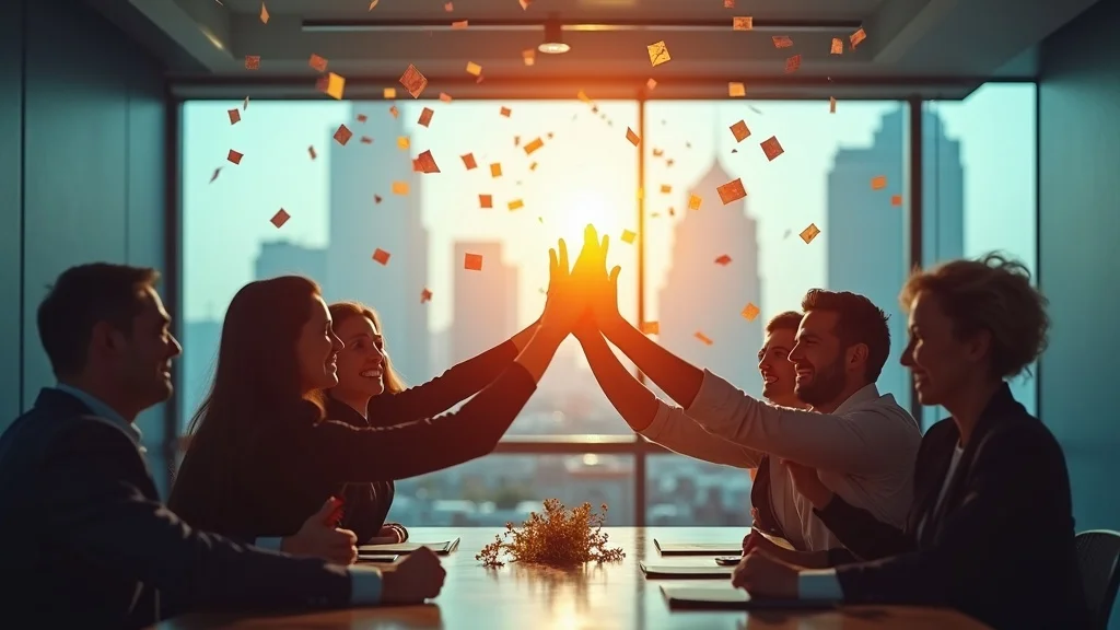 Business team celebrating growth after using expert content marketing services in St Charles