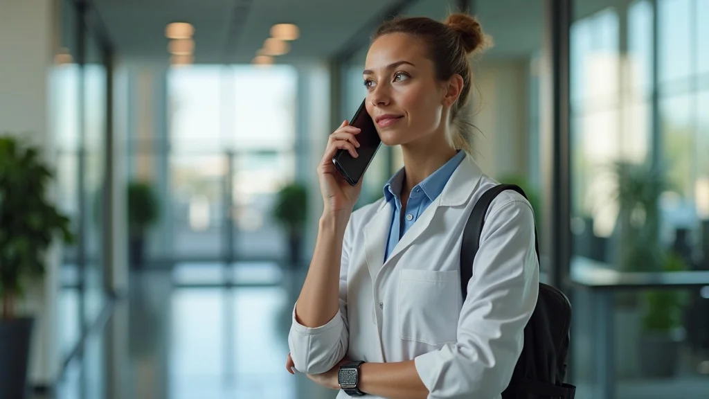 Commercial cleaner using AI chatbot on phone for efficient job site communication and quick client response