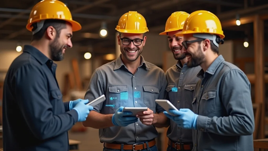 Optimistic St. Louis contractor team discussing digital leads and online reviews after implementing an SEO technical audit St. Louis for improved conversions.