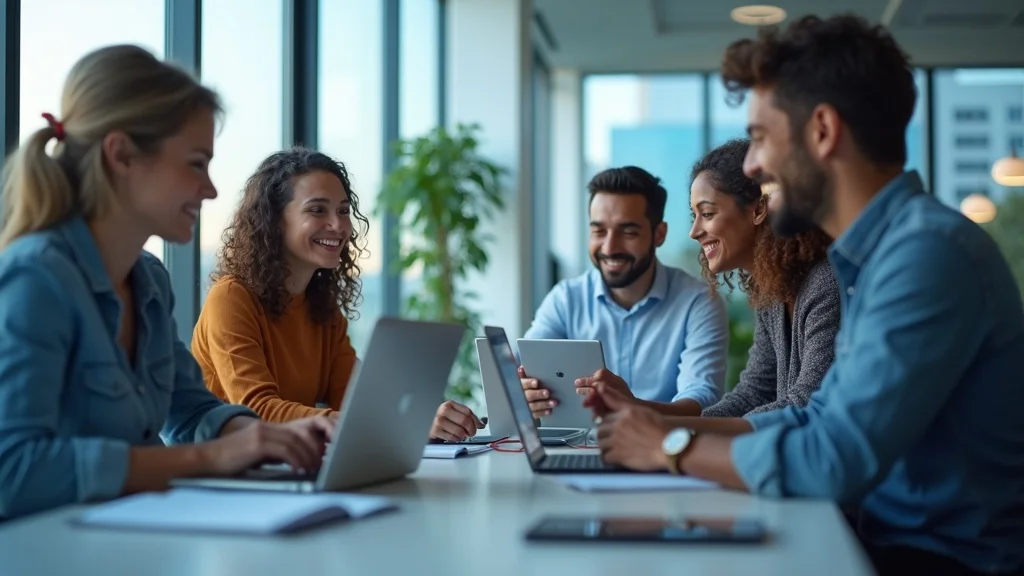 Digital lead nurturing team in St Louis small business office with AI chatbot technology in use