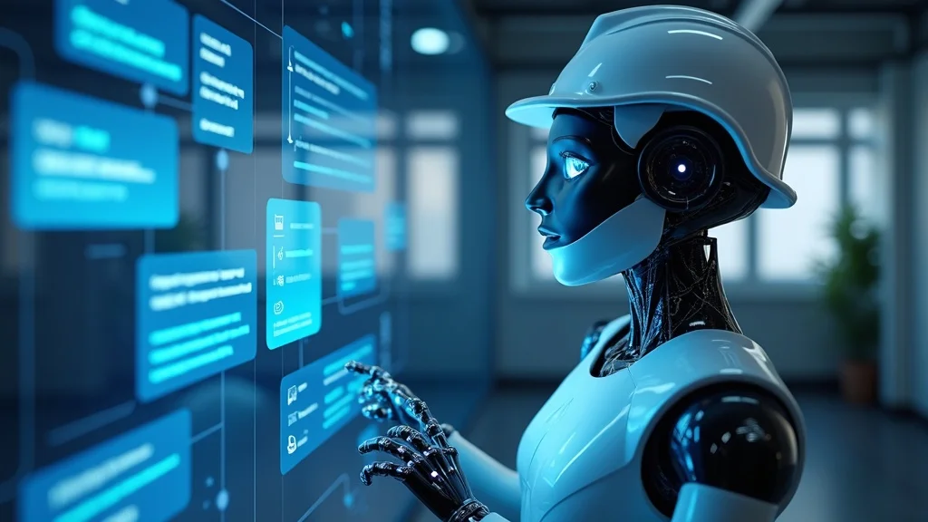 Modern AI chatbot interface on a contractor's website: AI chatbots engaging naturally with homeowners, photorealistic clean construction office, digital chat bubbles, blue and white color palette, high realism UI, 35mm lens