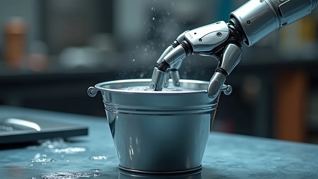 AI chatbots patching a leaky sales funnel bucket, digital hand, photorealistic, sales process metaphor, macro metallic water effects