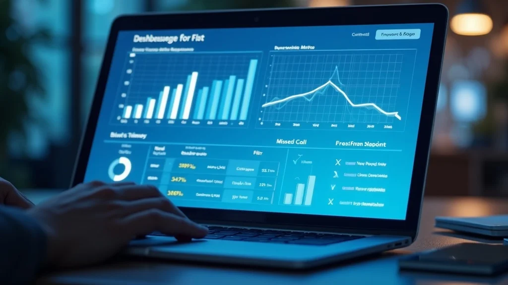 Contractor digital dashboard displays missed calls, call volume, response metrics, showing need for AI Voice Response Systems for Contractors. Photorealistic office.