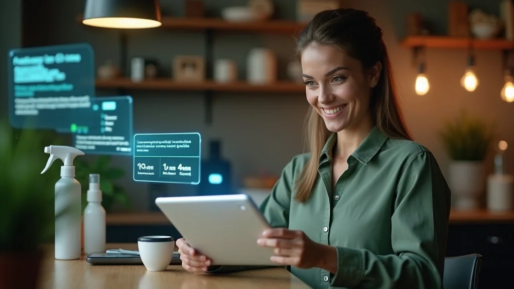 Small business owner customizing AI voice answering script for cleaning company