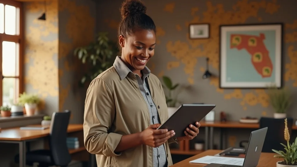 Satisfied St. Louis small business owner celebrating campaign success, reviewing reactivation revenue on tablet. Customer Reactivation Campaigns St. Louis