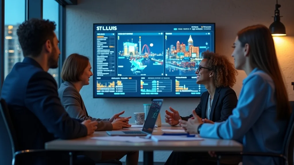 Short-Form Video Marketing St. Louis - Upbeat St. Louis business professionals reviewing analytics and video content in a modern coworking space