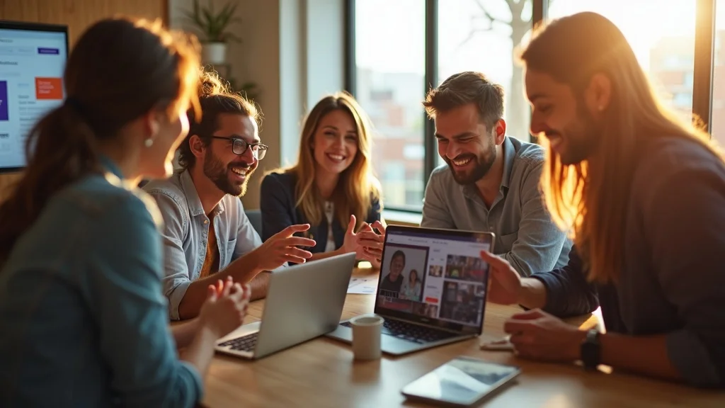 Albuquerque small business owners strategizing short-form video marketing in a modern office with digital screens and Southwestern decor