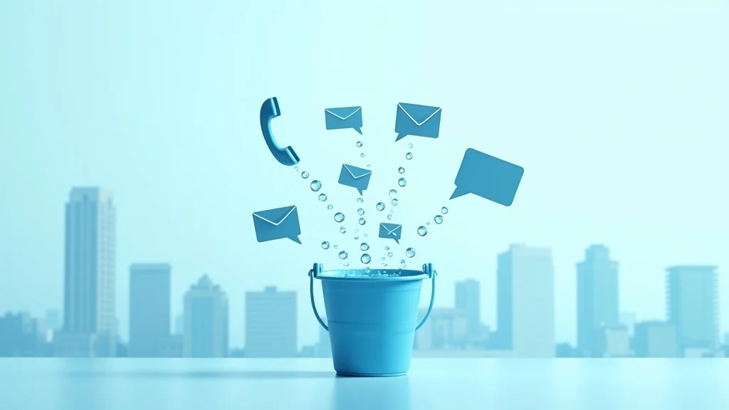 Leaky bucket with calls, emails, and chat bubbles leaking out representing lost leads for Albuquerque small business