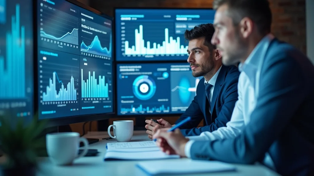 Business team reviewing customer data dashboards for retention and engagement in Albuquerque customer reactivation campaign