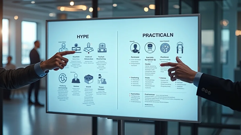 Comparison of contractor AI tech hype vs practical AI Voice Response Systems for Contractors solution. Modern workspace.