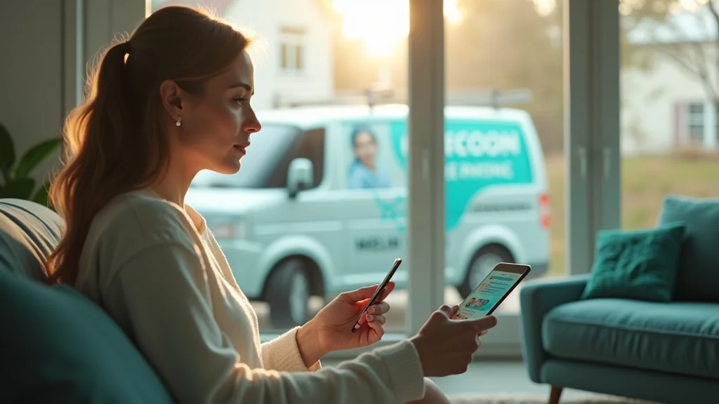 Customer engaging with AI chatbot for cleaning services on smartphone, showcasing omnichannel engine benefits for cleaning businesses