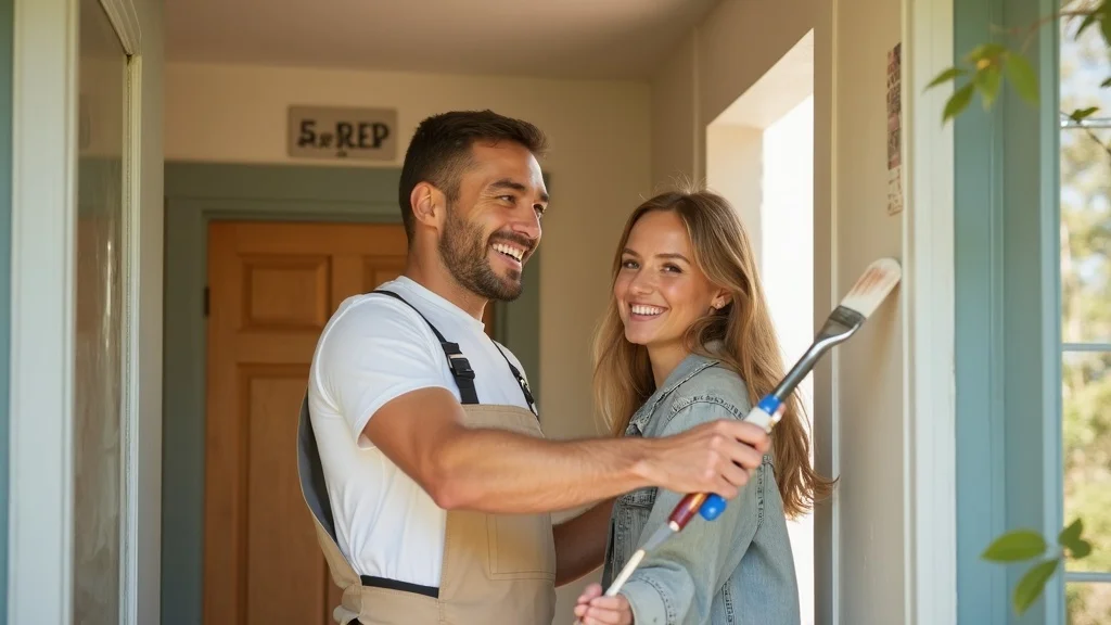 Painter and homeowner reviewing a successful project—brand visibility and transformation shown via short-form video marketing strategies
