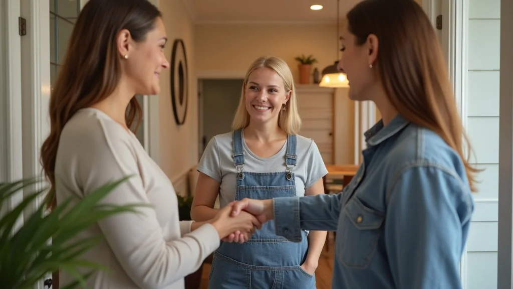 Happy small business owner with satisfied customer thanks to AI voice response systems