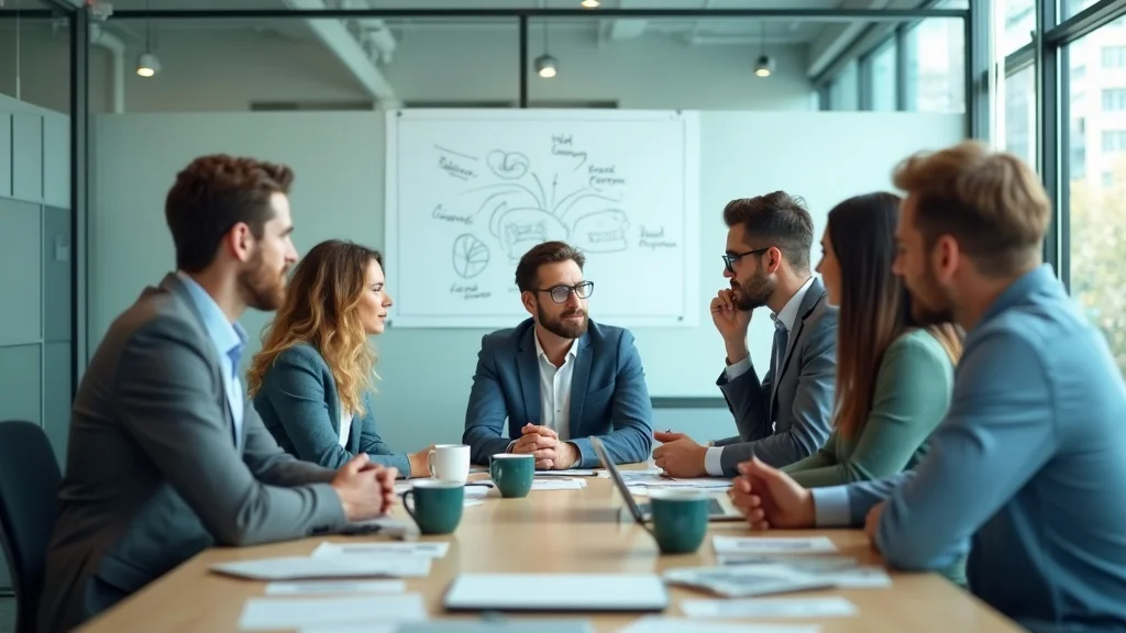 content marketing team discussion and brainstorming in modern office