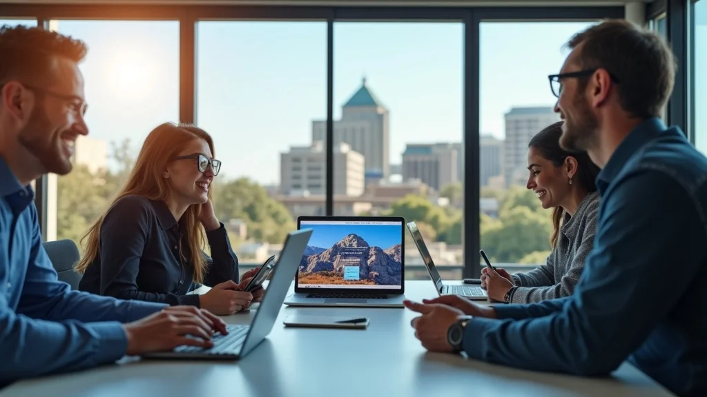 Professional digital marketing agency in Albuquerque collaborating on content marketing and strategy with city views