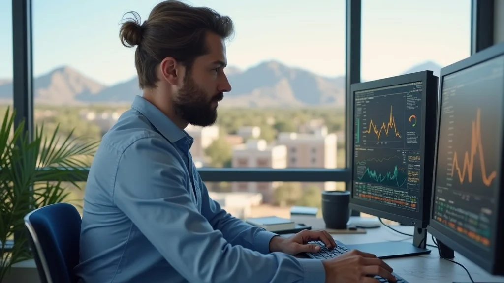 Digital marketing consultant reviewing Albuquerque business analytics. Charts and client notes, New Mexico view - content marketing in Albuquerque