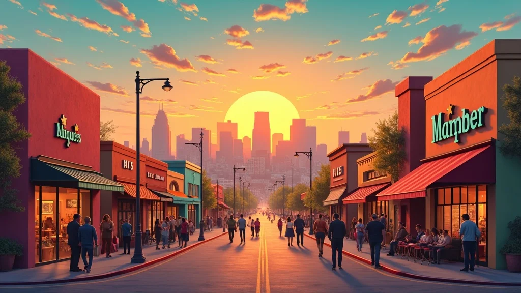 Vibrant Albuquerque skyline with emerging local businesses, hopeful community engagement, and iconic landmarks during golden hour as part of content marketing Albuquerque success