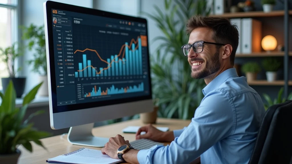 Marketer tracking content marketing and local SEO performance metrics for home service businesses on a digital dashboard.