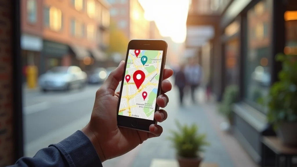 local service business ranked at the top on smartphone map due to targeted content marketing and local SEO strategy