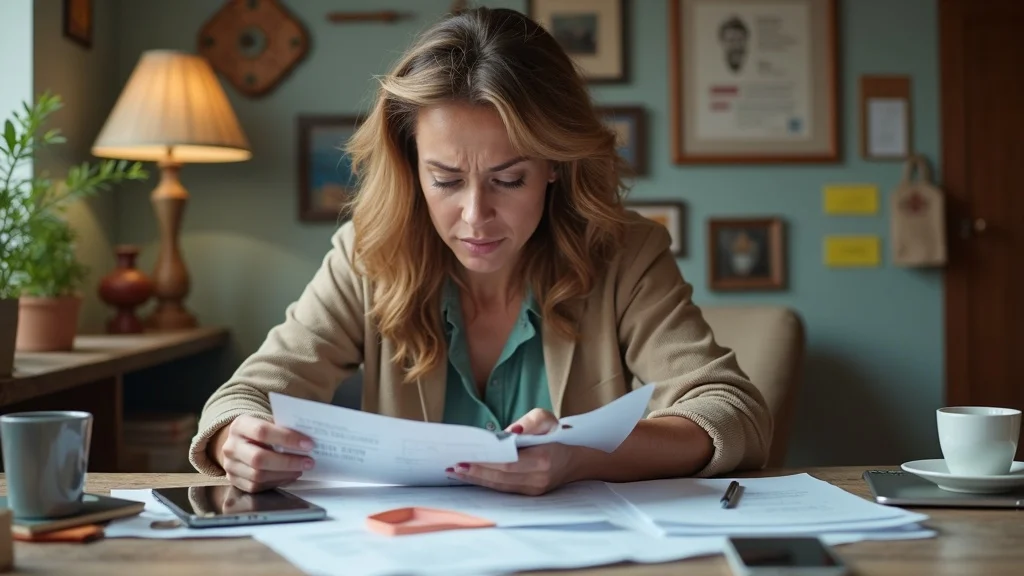 Frustrated Albuquerque business owner analyzing marketing tools and paperwork in a Southwestern-style small office - content marketing in Albuquerque