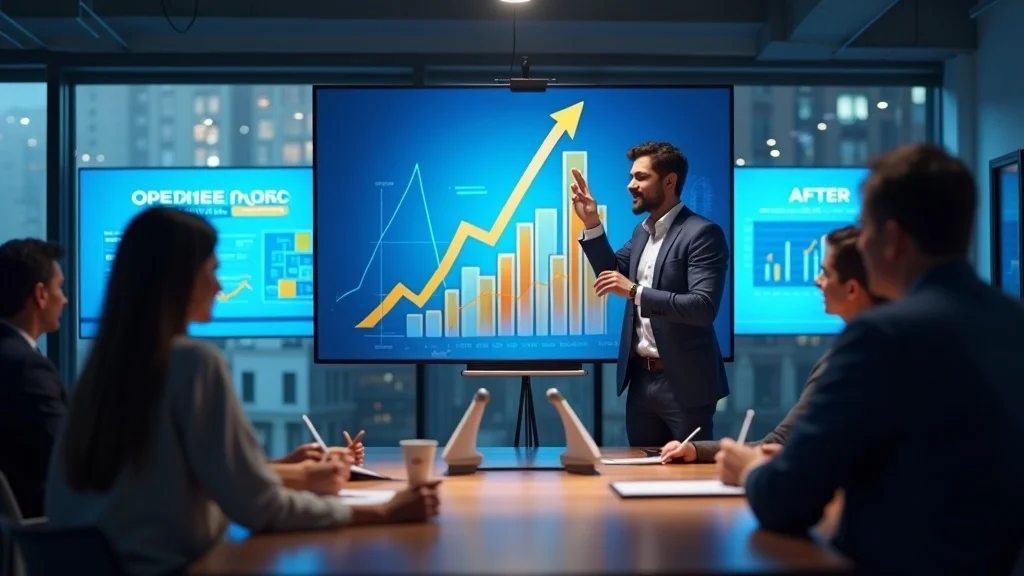 painting company owner reviewing content marketing KPIs and business growth charts