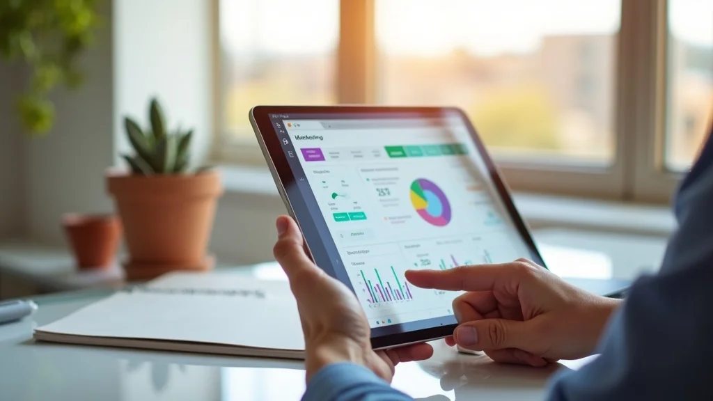 Marketing workflow dashboard with Albuquerque skyline—showing actionable digital marketing metrics and notifications - content marketing in Albuquerque