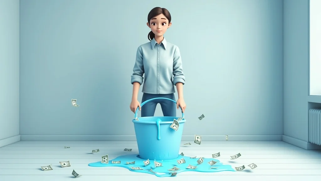 Home service team member holding a leaky bucket with water and money spilling out, representing lost leads in content marketing for home service businesses.