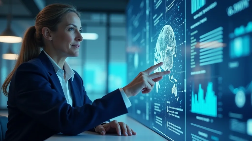 human-driven ai marketing collaboration between seasoned marketing executive and AI interface in a modern office environment with digital dashboards