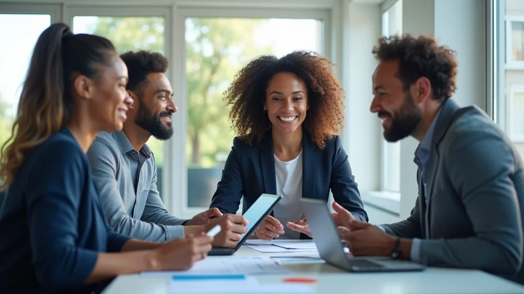 Business team collaborating on ai content for law firm case study – using human-driven ai marketing