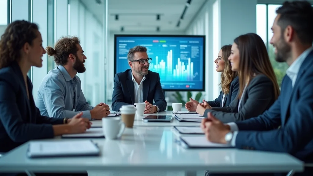 fractional cmo services for business teams collaborating on strategic marketing in a modern office with digital charts and collaborative workspace