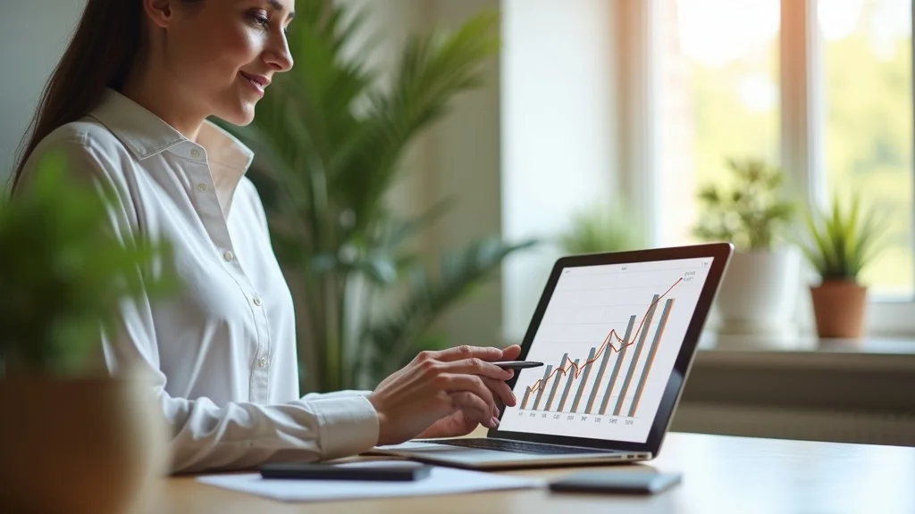 Small business owner reviewing sales growth thanks to strategic offer creation in a bright modern workspace