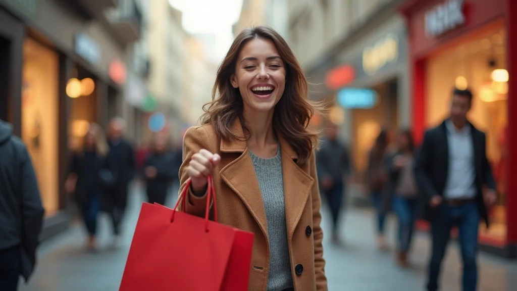 Delighted shopper amazed by irresistible strategic offer in lively small business setting